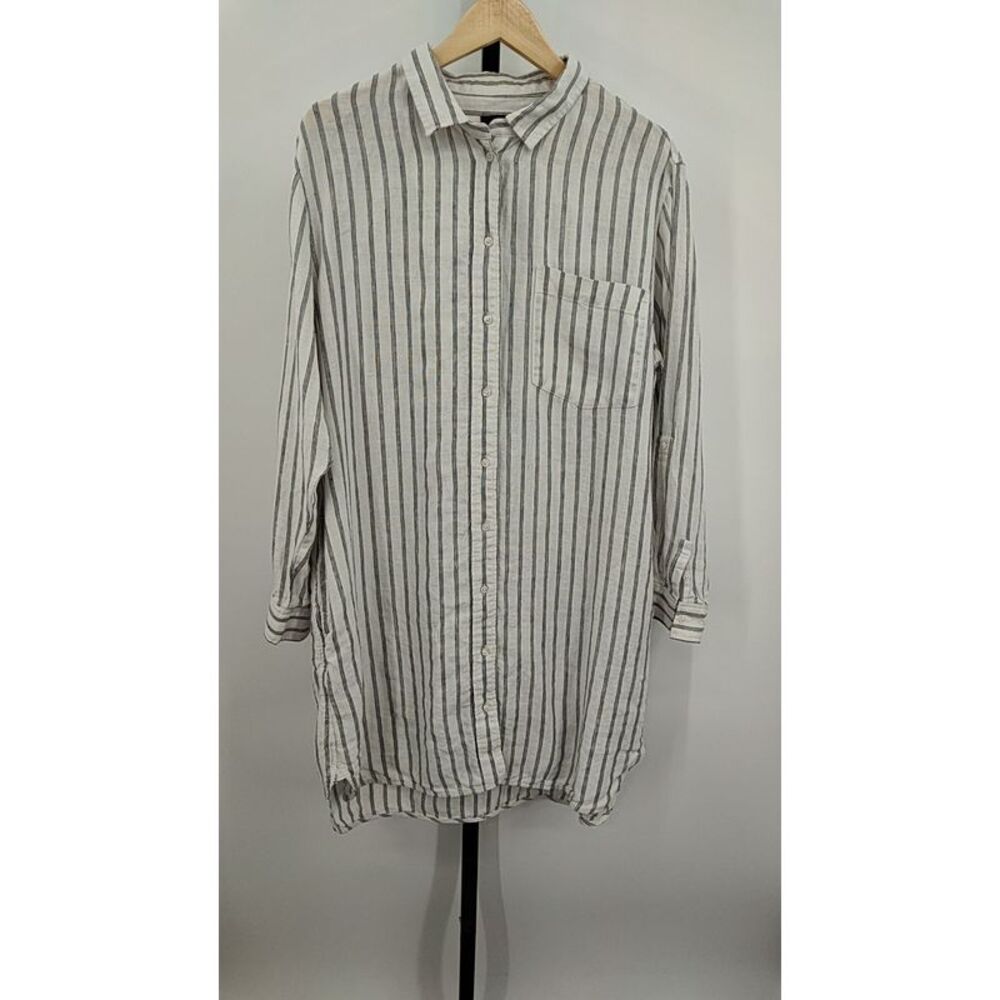 Quince Cream and Black Striped Button-Up Shirt Dress
